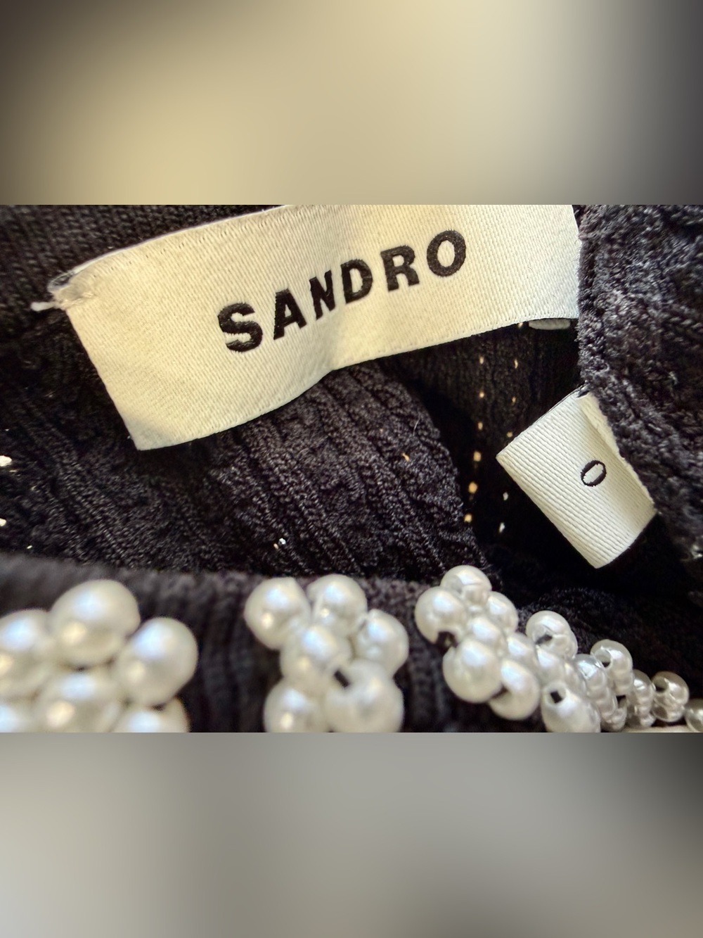 Sandro Black Pearl Embellished Cropped Knit Cardigan Size 0 - Picture 6 of 6